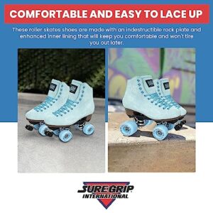 Sure-Grip Boardwalk Unisex Outdoor Roller Skates Material of Leather, Rubber, Suede & Aluminum Trucks | Comfortable, Extra Long Laces - Suitable for Beginners (Sea Breeze, Mens 9 / Womens 10)