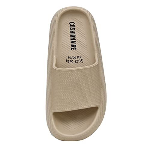 CUSHIONAIRE Women's Feather cloud recovery slide sandals with +Comfort, Khaki 6