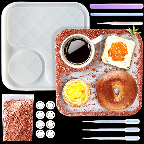 MOUGIGI Resin Tray Molds Set, Large Rectangular Rolling Tray Mold with The Edge, Silicone Tray Mold Fit Breakfast, Afternoon Tea, Fruit Snacks, DIY Silicone Molds for Resin Casting, Home Decoration.