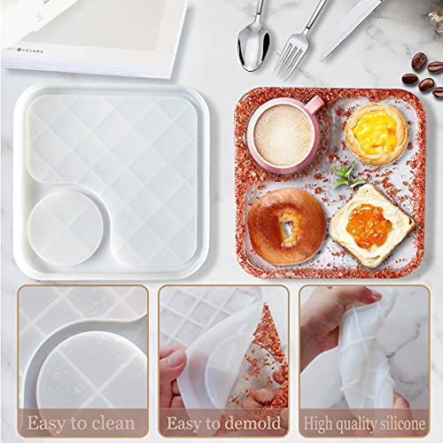 MOUGIGI Resin Tray Molds Set, Large Rectangular Rolling Tray Mold with The Edge, Silicone Tray Mold Fit Breakfast, Afternoon Tea, Fruit Snacks, DIY Silicone Molds for Resin Casting, Home Decoration.