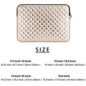 Puffy Laptop Sleeve 11 12 13 13.3 14 15 15.6 inch Puffy Laptop Case Protective, Laptop Bag Exterior Quilted PU Leather Smooth Zipper Closure, Interior Velvet Lined Padded with Pocket