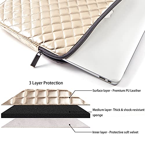 Puffy Laptop Sleeve 11 12 13 13.3 14 15 15.6 inch Puffy Laptop Case Protective, Laptop Bag Exterior Quilted PU Leather Smooth Zipper Closure, Interior Velvet Lined Padded with Pocket