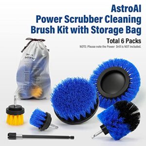 AstroAI Drill Brush Attachment Set 6 Pack-Power Scrubber Cleaning Kit with Extend for Car Detailing, Bathroom Surfaces, Kitchen, Shower, Car Wheels, Seats, Tile, Floor, Grout All Purpose - Blue
