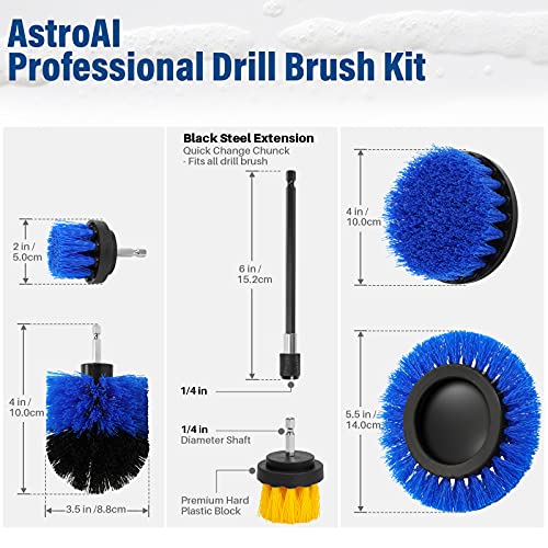 AstroAI Drill Brush Attachment Set 6 Pack-Power Scrubber Cleaning Kit with Extend for Car Detailing, Bathroom Surfaces, Kitchen, Shower, Car Wheels, Seats, Tile, Floor, Grout All Purpose - Blue