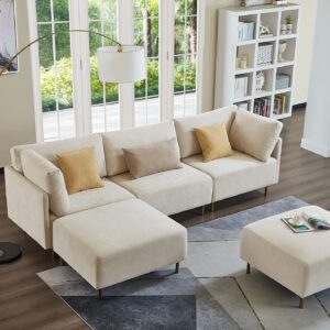 Familymill 108'' Fabric L-Shaped Modular Sectional Sofa with Removable Ottoman and 3 Pillows