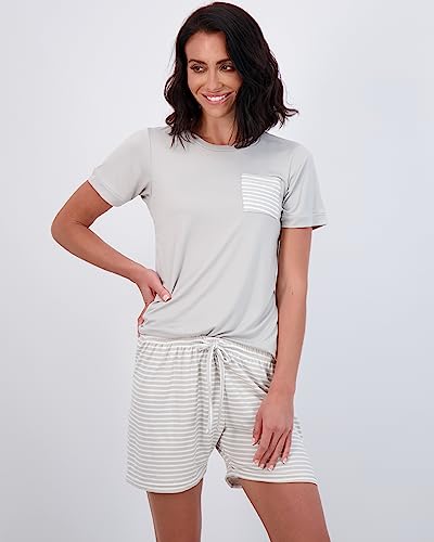 2 Pack: Womens Short Sleeve Tops Striped Pajama Sets Shorts Ladies Summer Soft 2 Piece Matching Cute Comfy Sleepwear Pajamas Adult Loungewear Bottoms lounge Pijamas de Mujer Pj Women - Set 1, Large