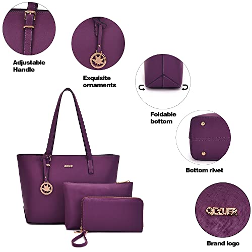 Purses And Wallets Set For Women Work Tote Handbags Shoulder Bag Top Handle Totes Purse With Wallet Purple Large