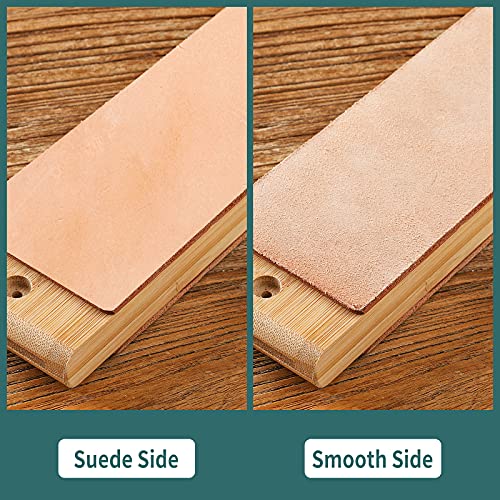 ANGERSTONE Double Sided Leather Strop Kit(14.3" x 3" Knife Stropping Leather）with Ergonomic Handle - Knife Strop for Sharpening Knives, Wood Carving Chisels, Buffing Compound Included