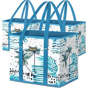 baleine 3pk reusable grocery bags, foldable shopping bags for groceries with reinforced bottom & handles (island breeze)