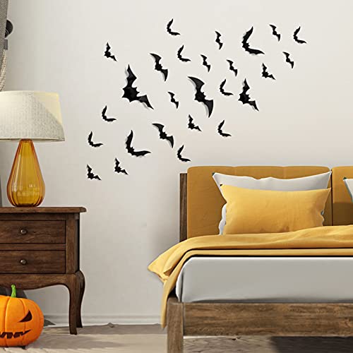 FilmHoo 88 Pcs 4 Sizes Halloween Decorations PVC 3D, Scary Bats Wall Stickers Set DIY Bat Clings for Halloween Party Home Decor Indoor Outdoor (Black)