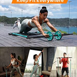 Gonex Portable Home Gym Workout Equipment with 14 Exercise Accessories Ab Roller Wheel,Elastic Resistance Bands,Push-up Stand,Post Landmine Sleeve and More for Full Body Workouts System,Green