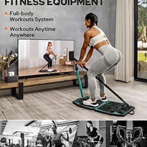 Gonex Portable Home Gym Workout Equipment with 14 Exercise Accessories Ab Roller Wheel,Elastic Resistance Bands,Push-up Stand,Post Landmine Sleeve and More for Full Body Workouts System,Green