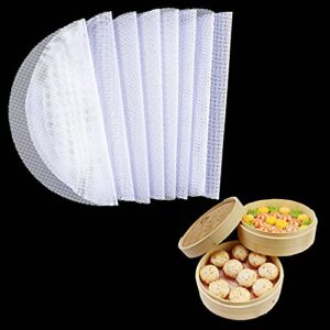 8pcs round silicone steamer liners,13inch non-stick silicone steamer mesh mat,reusable bamboo steamer liner pad dim sum mesh for home kitchen cooking (8, 13 x 13 inch)