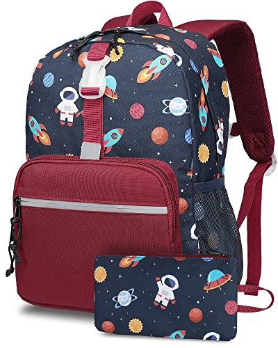 Bagseri Preschool Backpack, Kids Backpacks for Boys, Toddler School Backpack with Chest Strap BPA Free, 15 Inch (Astronaut, Dark Blue)