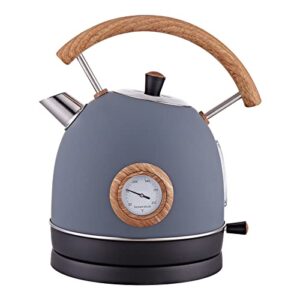 electric kettle, talafa 1.7l / 1500w retro electric tea kettles for boiling water, stainless steel hot water boiler with thermometer, auto shut-off & boil-dry protection, anti-scald wood handle