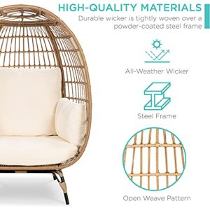 Best Choice Products Wicker Egg Chair, Oversized Indoor Outdoor Lounger for Patio, Backyard, Living Room w/ 4 Cushions, Steel Frame, 440lb Capacity - Ivory