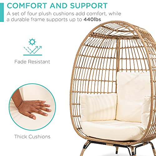 Best Choice Products Wicker Egg Chair, Oversized Indoor Outdoor Lounger for Patio, Backyard, Living Room w/ 4 Cushions, Steel Frame, 440lb Capacity - Ivory