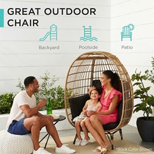 Best Choice Products Wicker Egg Chair, Oversized Indoor Outdoor Lounger for Patio, Backyard, Living Room w/ 4 Cushions, Steel Frame, 440lb Capacity - Ivory