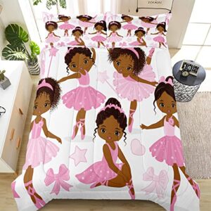 SIRDO Twin Bedding Sets for Girls, African American Magic Comforter Set with Ballet Dancer, Pink Bed Set for Toddler Kids Teens, Little Girls Bedroom Decor