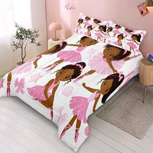 SIRDO Twin Bedding Sets for Girls, African American Magic Comforter Set with Ballet Dancer, Pink Bed Set for Toddler Kids Teens, Little Girls Bedroom Decor