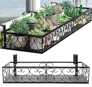 qumeney metal railing planter with hooks, iron hanging planter basket, balcony plant holder fence hanging bucket pot flower holder for outdoor garden porch patio (black, 23.6 x 7.8 x 4.7 inch)