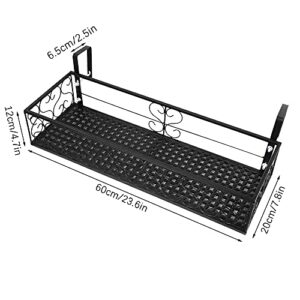 QUMENEY Metal Railing Planter with Hooks, Iron Hanging Planter Basket, Balcony Plant Holder Fence Hanging Bucket Pot Flower Holder for Outdoor Garden Porch Patio (Black, 23.6 x 7.8 x 4.7 Inch)