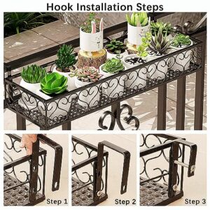 QUMENEY Metal Railing Planter with Hooks, Iron Hanging Planter Basket, Balcony Plant Holder Fence Hanging Bucket Pot Flower Holder for Outdoor Garden Porch Patio (Black, 23.6 x 7.8 x 4.7 Inch)