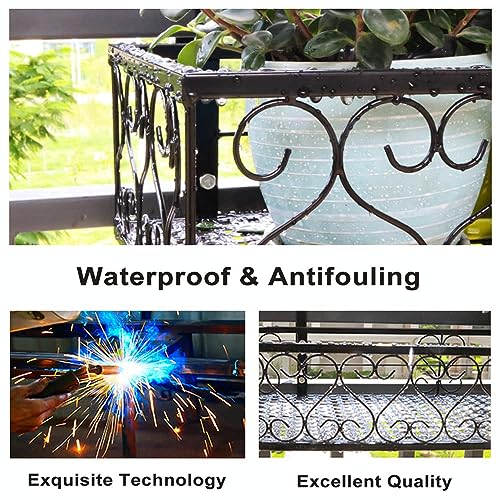 QUMENEY Metal Railing Planter with Hooks, Iron Hanging Planter Basket, Balcony Plant Holder Fence Hanging Bucket Pot Flower Holder for Outdoor Garden Porch Patio (Black, 23.6 x 7.8 x 4.7 Inch)