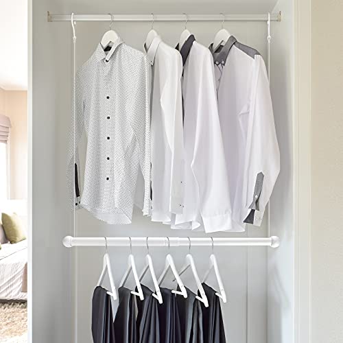 2 Pieces Hanging Closet Rod, Adjustable Width and Height, Clothes Hanging Bar Closet Organizer Rod Double Closet Rod Poles for Hanging Clothes Indoor Outdoor Closet Space-Saving (White)