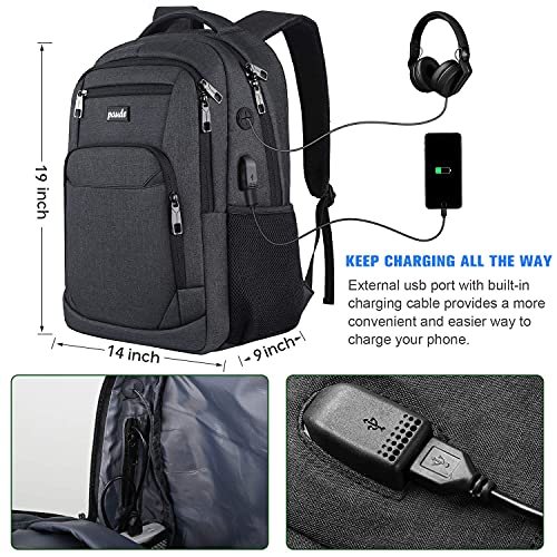 Paude Backpack for Men and Women,17.3 inch School Backpack for Teens,Travel Laptop Backpack with USB Charging port for Business College Travel