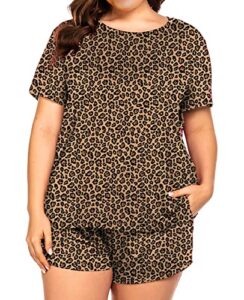 plus size pajamas womens pajama sets shorts summer short sleeve pjs cute print pj sleepwear leopard 4x