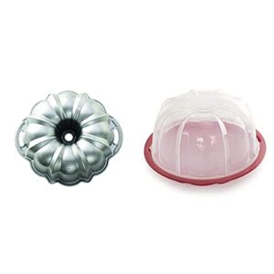 nordic ware platinum collection anniversary bundt pan & bundt cake keeper, plastic, 13 in l x 12 in w x 7 in h, red