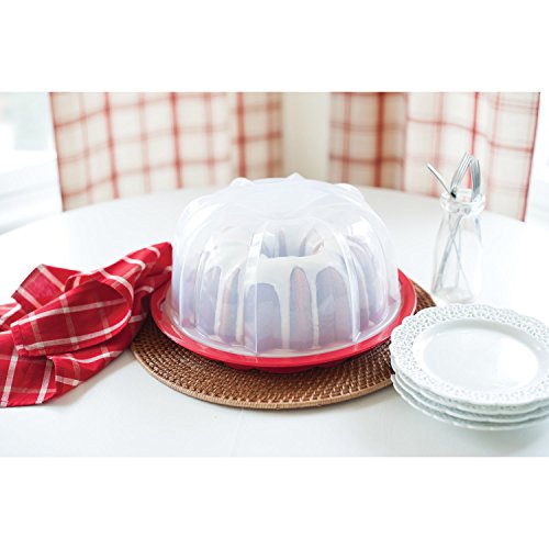 Nordic Ware Platinum Collection Anniversary Bundt Pan & Bundt Cake Keeper, Plastic, 13 in L X 12 in W X 7 in H, Red