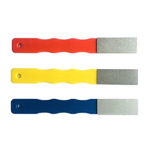 osftbvt diamond color coded mini diamond hone kit 3grits #220,400,600 flat hand file knife sharpener red/yellow/blue - 3pcs