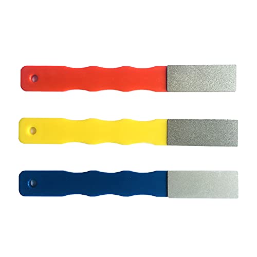 OSFTBVT Diamond Color Coded Mini Diamond Hone Kit 3Grits #220,400,600 Flat Hand File Knife Sharpener Red/Yellow/Blue - 3pcs