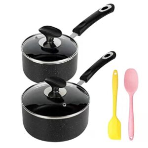 ratwia nonstick saucepan set - 1 quart and 2 quart,ultra non stick sauce pan small pot with glass lid,great for home kitchen restaurant,black