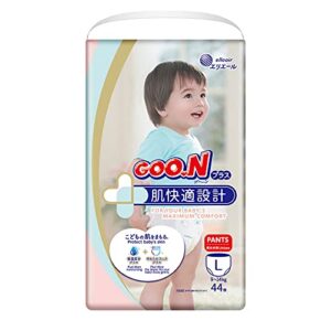 goo.n plus+ pants l size (up to 31 lb) unisex 44 count [1-pack] japanese pull-up skin comfortable design, made in japan