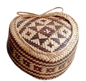 thai kra-tip sticky rice heart shape (extra small) bamboo basket handmade steamers cookware - 5 inch for home decoration, restaurant or collectible item