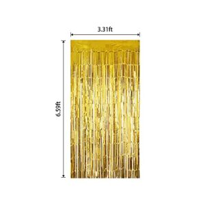 PCA 4 Pack Gold Fringe Tinsel Curtain Party Backdrop, Royal Theme Party Decor Streamers, Door Decorations, Glitter Streamer Backdrop for Halloween, Birthday