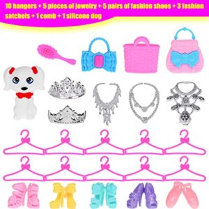 39 PCS Doll Clothes and Accessories Including 3 Wedding Gown Dresses, 5 Mini Dress, 3 Fashion Doll Clothes, 3 Blouses Pants, 1 Dog & 24 Accessories for 11.5 inch Fashion Girl Doll