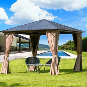 10x10 ft outdoor hardtop gazebo - galvanized steel roof with curtains and netting,outdoor gazebo with aluminum frame by domi outdoor living