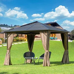10x10 Ft Outdoor Hardtop Gazebo - Galvanized Steel roof with Curtains and Netting,Outdoor Gazebo with Aluminum Frame by domi outdoor living