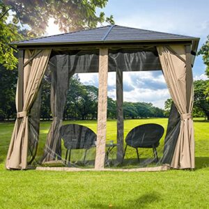 10x10 Ft Outdoor Hardtop Gazebo - Galvanized Steel roof with Curtains and Netting,Outdoor Gazebo with Aluminum Frame by domi outdoor living