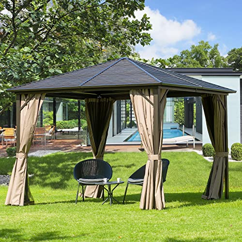 10x10 Ft Outdoor Hardtop Gazebo - Galvanized Steel roof with Curtains and Netting,Outdoor Gazebo with Aluminum Frame by domi outdoor living