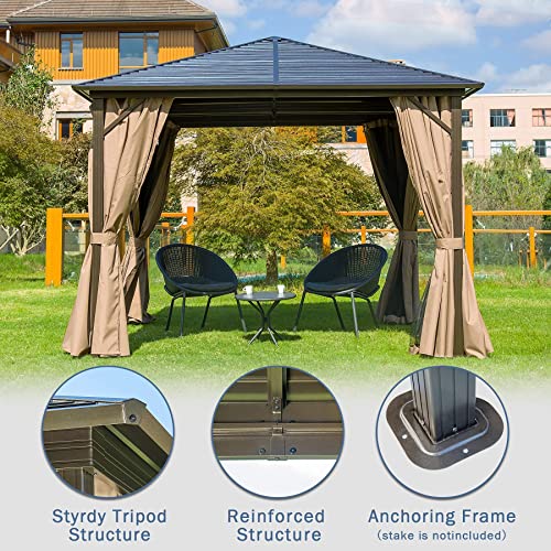 10x10 Ft Outdoor Hardtop Gazebo - Galvanized Steel roof with Curtains and Netting,Outdoor Gazebo with Aluminum Frame by domi outdoor living