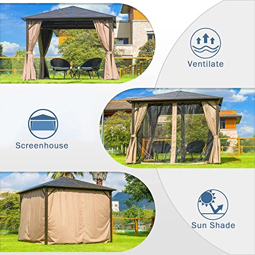 10x10 Ft Outdoor Hardtop Gazebo - Galvanized Steel roof with Curtains and Netting,Outdoor Gazebo with Aluminum Frame by domi outdoor living