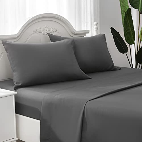 ILAVANDE Grey Queen Sheets Set 4 Piece,Hotel Luxury Super Soft 1800 Series Microfiber Queen Bed Sheets Set-Wrinkle Free & Breathable-14 Deep Pocket Sheets for Queen Size Bed(Queen,Grey)