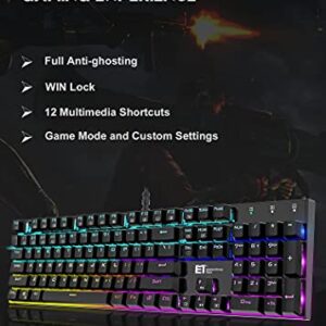 MIQ Mechanical Gaming Keyboard,Wired 104 Keys RGB Keyboard with Blue Switch, Programmable RGB Backlit for Windows Gaming PC