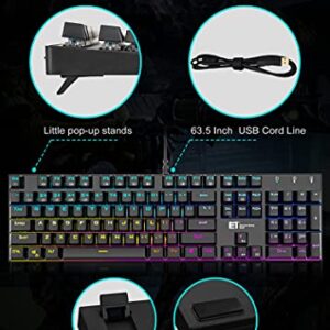 MIQ Mechanical Gaming Keyboard,Wired 104 Keys RGB Keyboard with Blue Switch, Programmable RGB Backlit for Windows Gaming PC