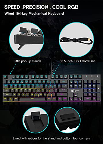 MIQ Mechanical Gaming Keyboard,Wired 104 Keys RGB Keyboard with Blue Switch, Programmable RGB Backlit for Windows Gaming PC